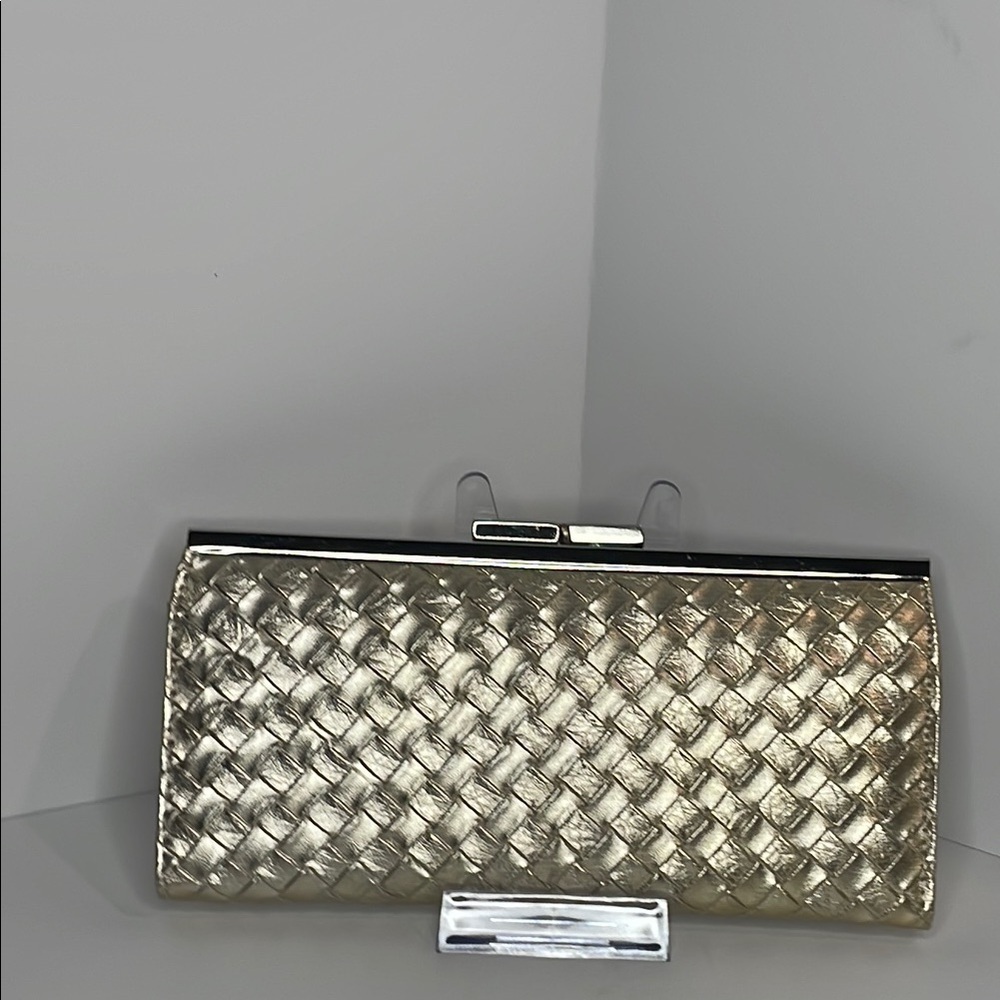 Gold and Silver Textured Clutch with Secure Closure